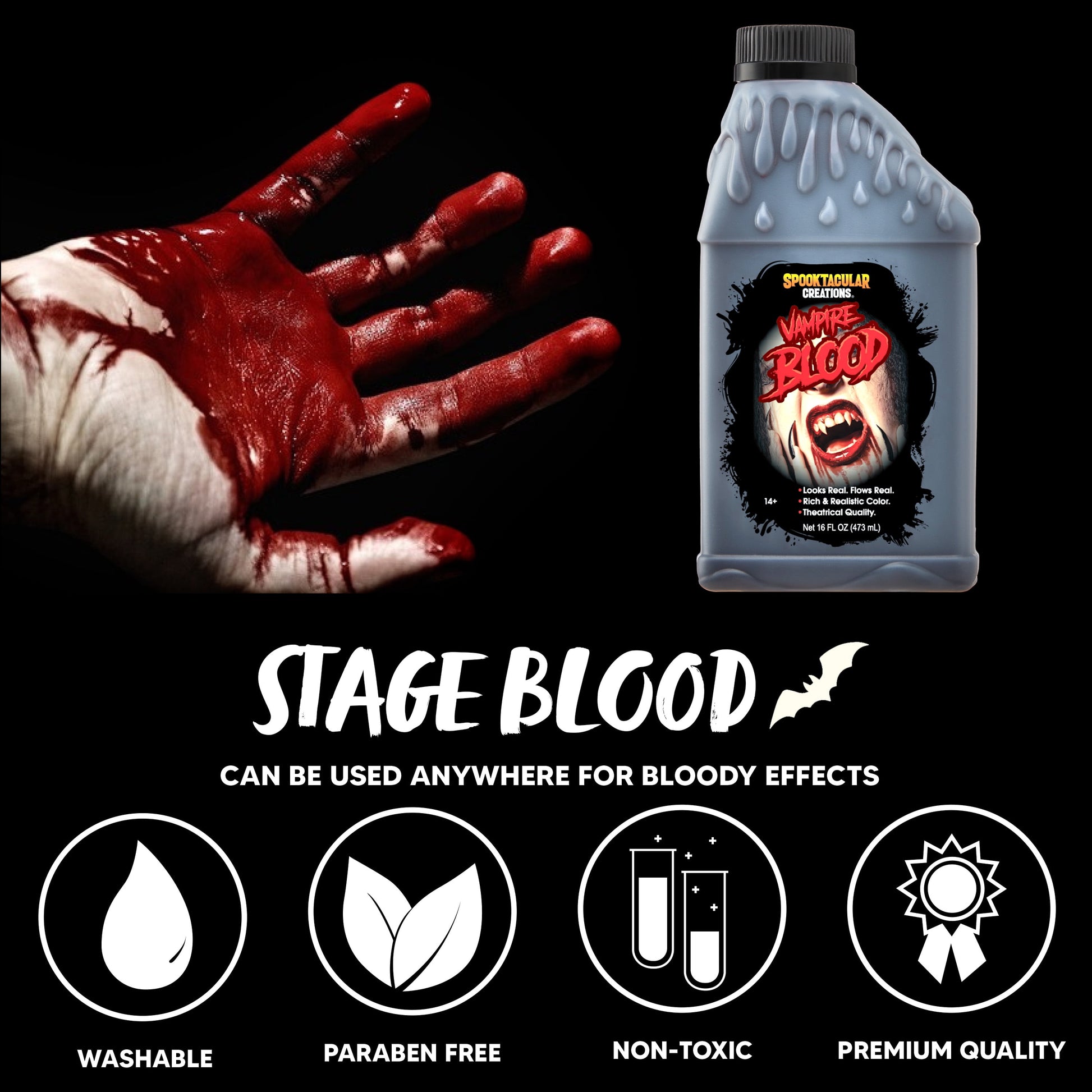 32 Oz Halloween Fake Blood,Vampire Blood Makeup Bottle,Halloween Blood Zombie Makeup,Vampire Makeup Kit for Adults,Halloween Costume Vampire Accessories