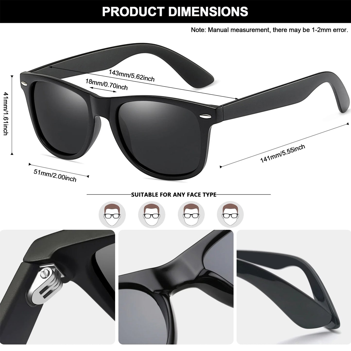 Sunglasses for Women Men Classic Retro Square Mirrored Polarized Sun Glasses UV400 Protection