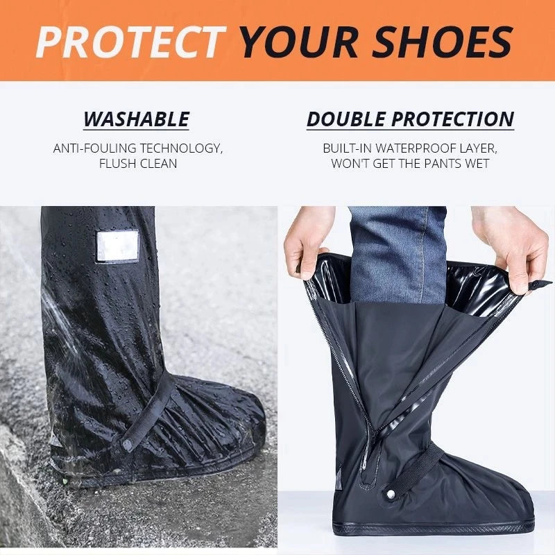 Foldable Reusable Slip Resistant Overshoes with Reflector for Women and Men All round Long Waterproof Boot Cover Rainproof Shoes