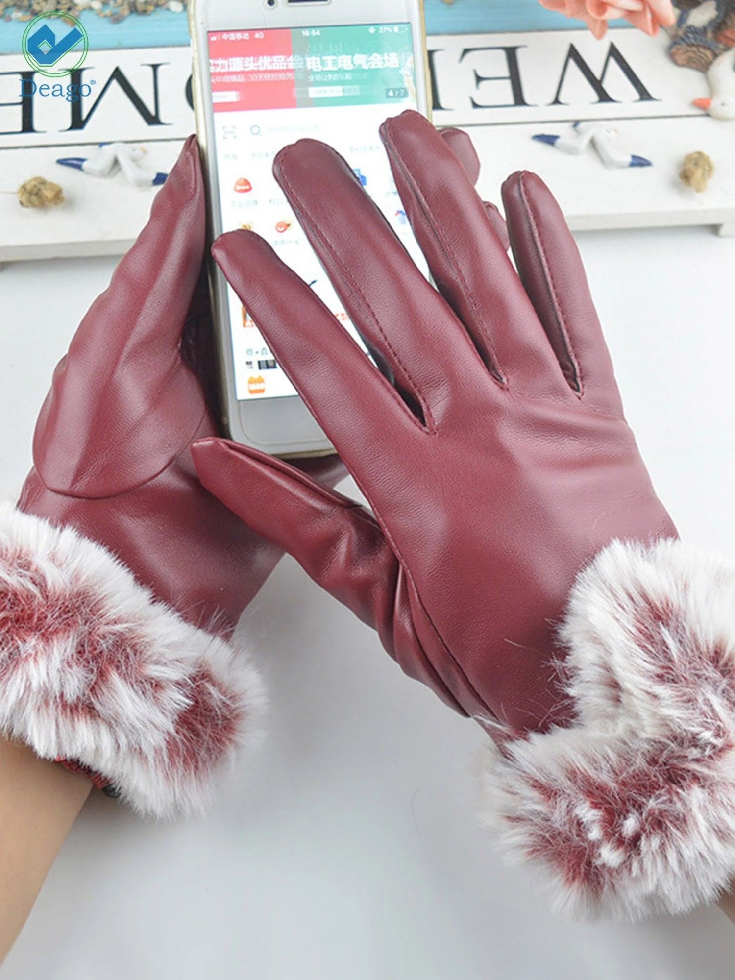 Winter PU Leather Gloves for Women, Wool Fleece Lined Warm Gloves, Touchscreen Texting Thick Thermal Snow Driving Gloves (Black)