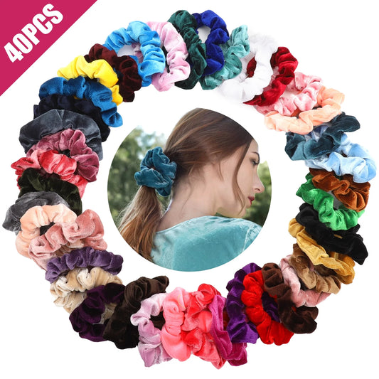 40Pcs Hair Scrunchies,  Elastic Velvet Hair Ropes, Multicolor Hair Ties, Ponytail Holder