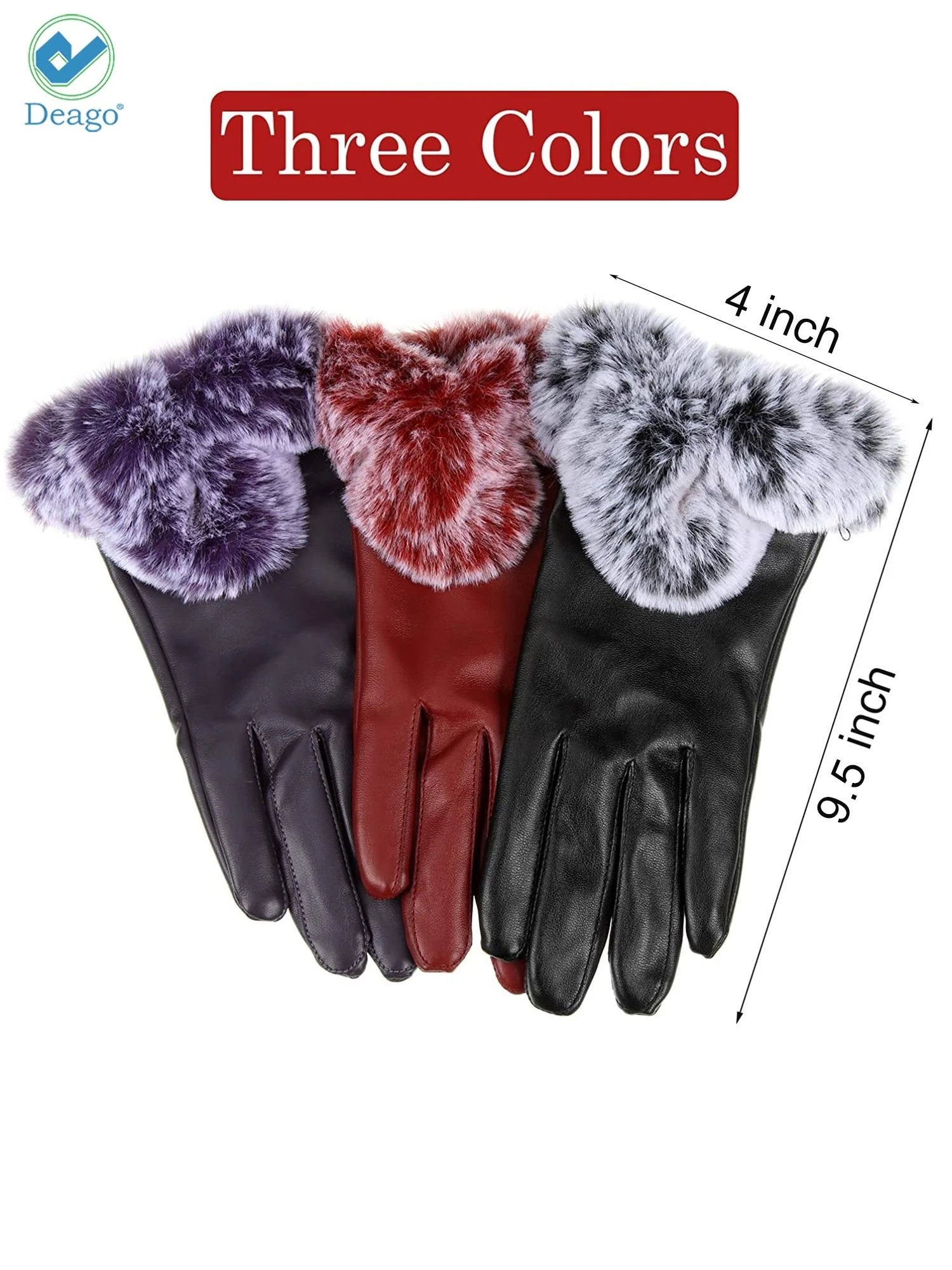 Winter PU Leather Gloves for Women, Wool Fleece Lined Warm Gloves, Touchscreen Texting Thick Thermal Snow Driving Gloves (Black)