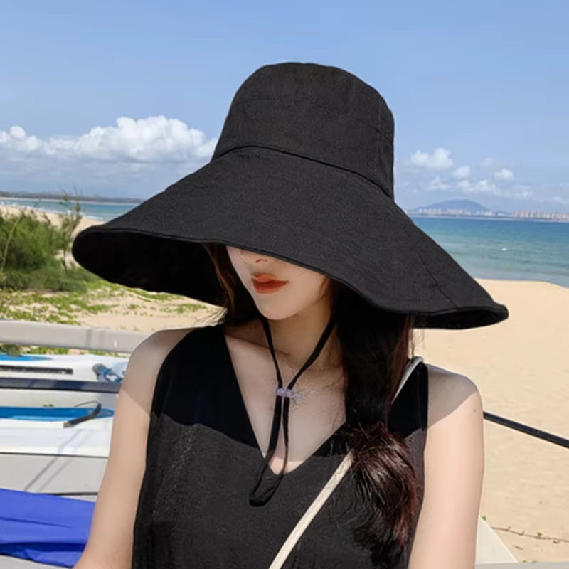 Japan and South Korea Big Brim Hat Women'S Spring and Summer Foldable Travel Sun Hat Sun Hat Solid Color Casual Fisherman Hat