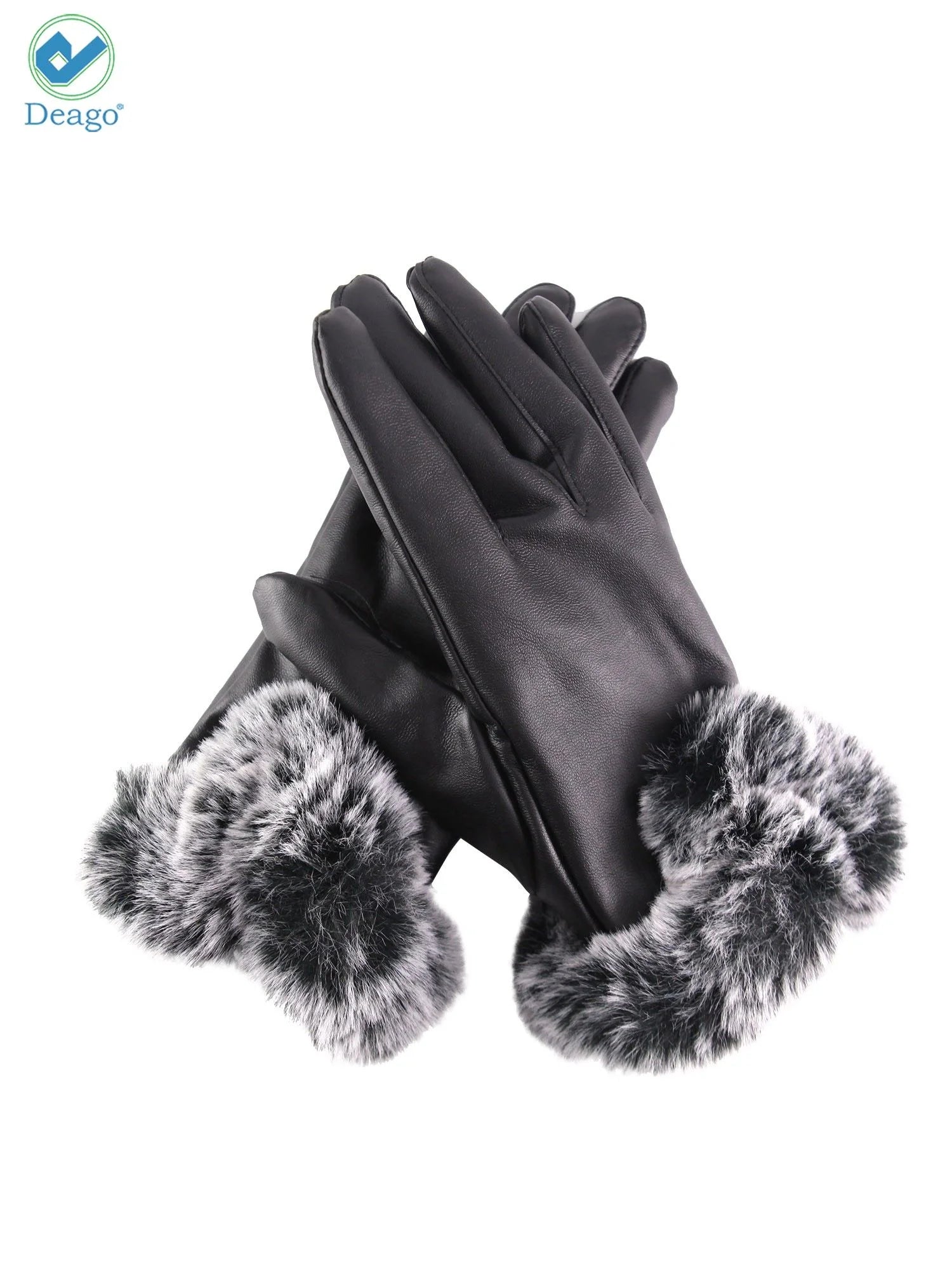 Winter PU Leather Gloves for Women, Wool Fleece Lined Warm Gloves, Touchscreen Texting Thick Thermal Snow Driving Gloves (Black)