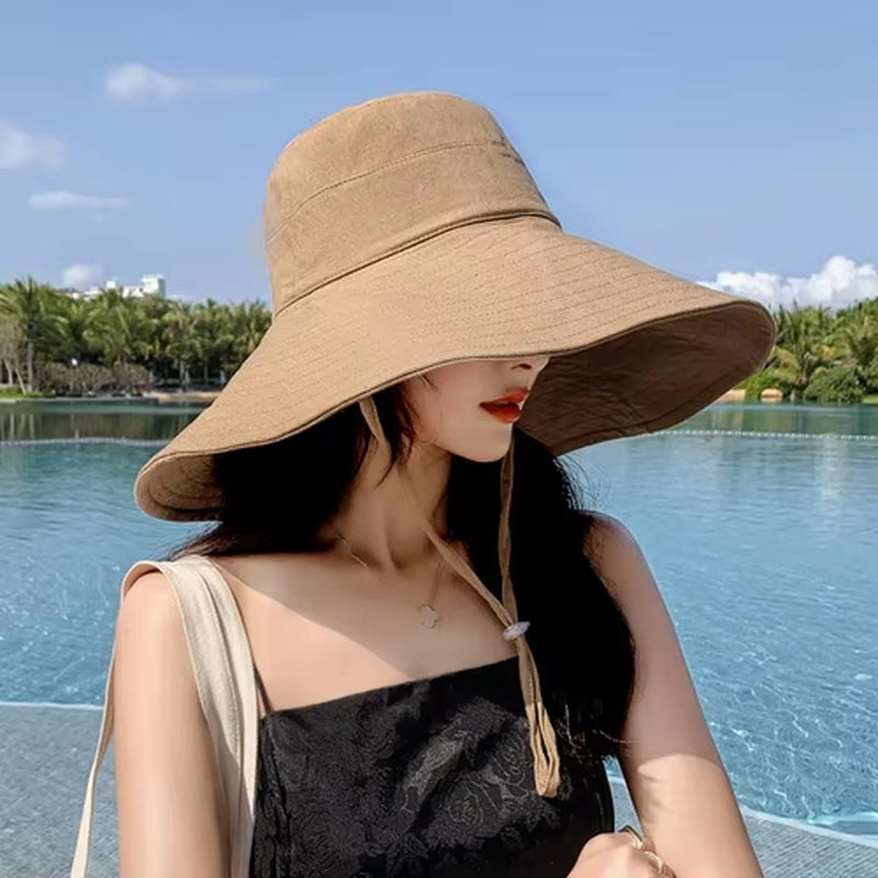 Japan and South Korea Big Brim Hat Women'S Spring and Summer Foldable Travel Sun Hat Sun Hat Solid Color Casual Fisherman Hat