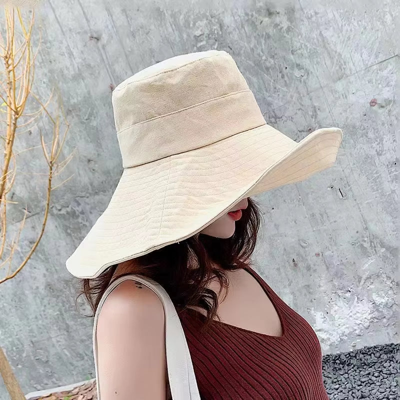 Japan and South Korea Big Brim Hat Women'S Spring and Summer Foldable Travel Sun Hat Sun Hat Solid Color Casual Fisherman Hat