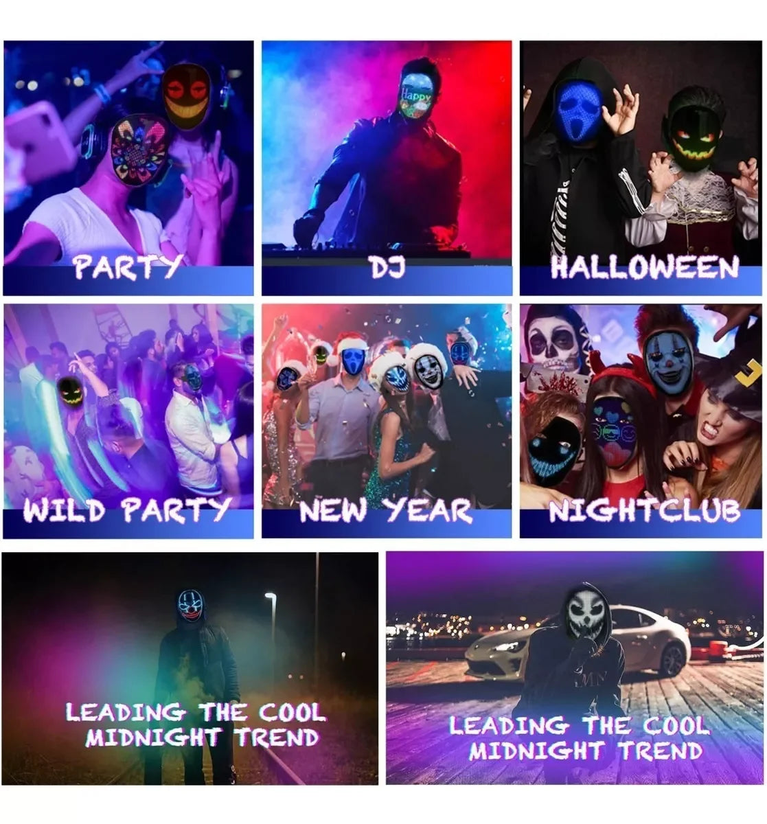 Led Mask with Bluetooth Programmable App,Shining Led Light up Face Mask for Adult Kid Halloween Masquerade Party