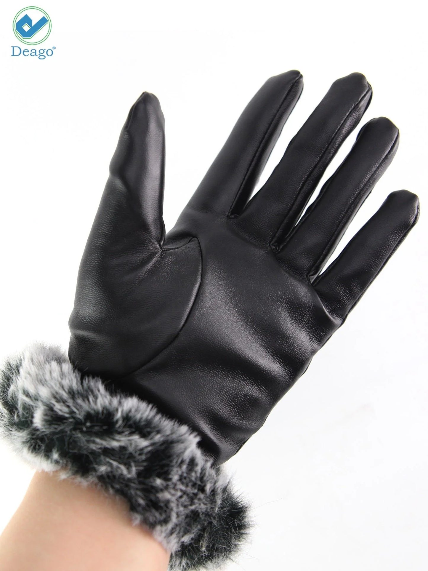 Winter PU Leather Gloves for Women, Wool Fleece Lined Warm Gloves, Touchscreen Texting Thick Thermal Snow Driving Gloves (Black)